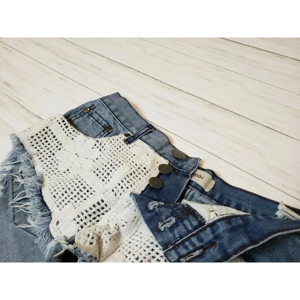 Tobi‎ Crochet Knit Denim Shorts Festival Blue Jean